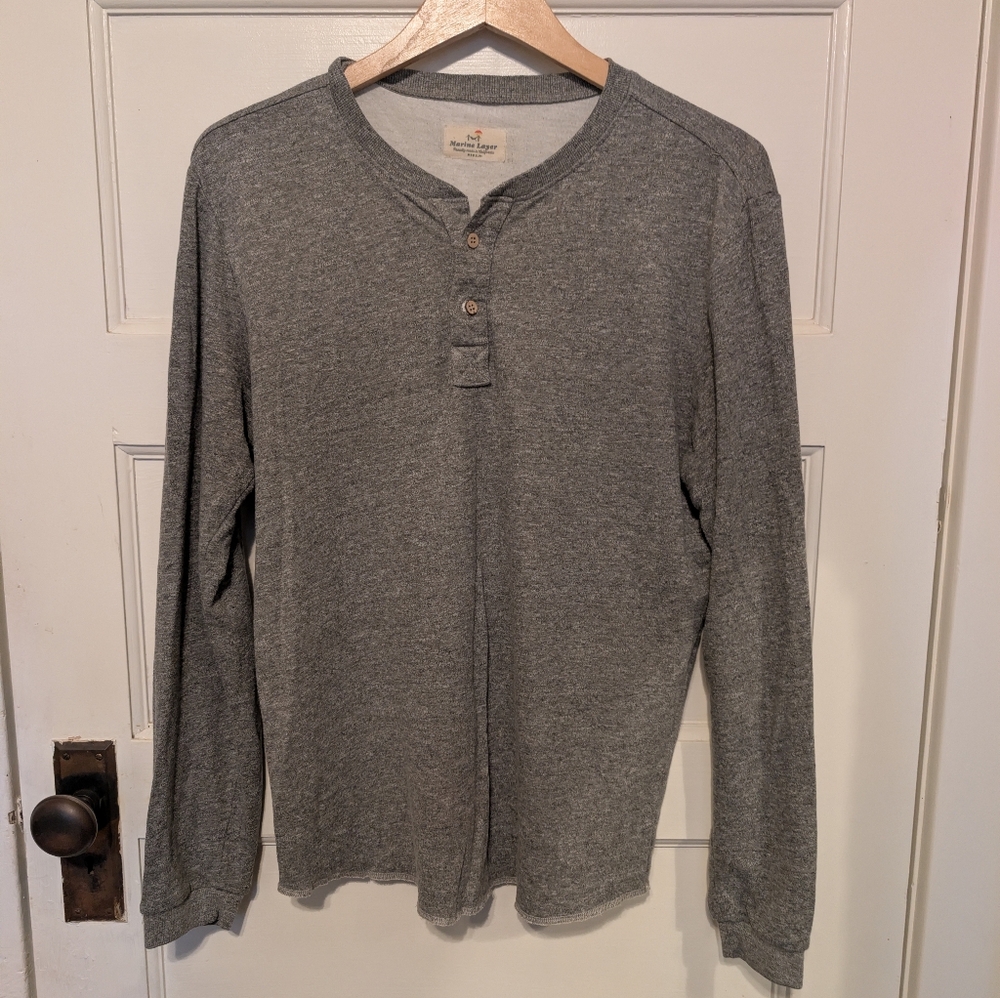 Marine Layer Heather Gray Henley Long Sleeve Top Made In USA Shirt Men's M